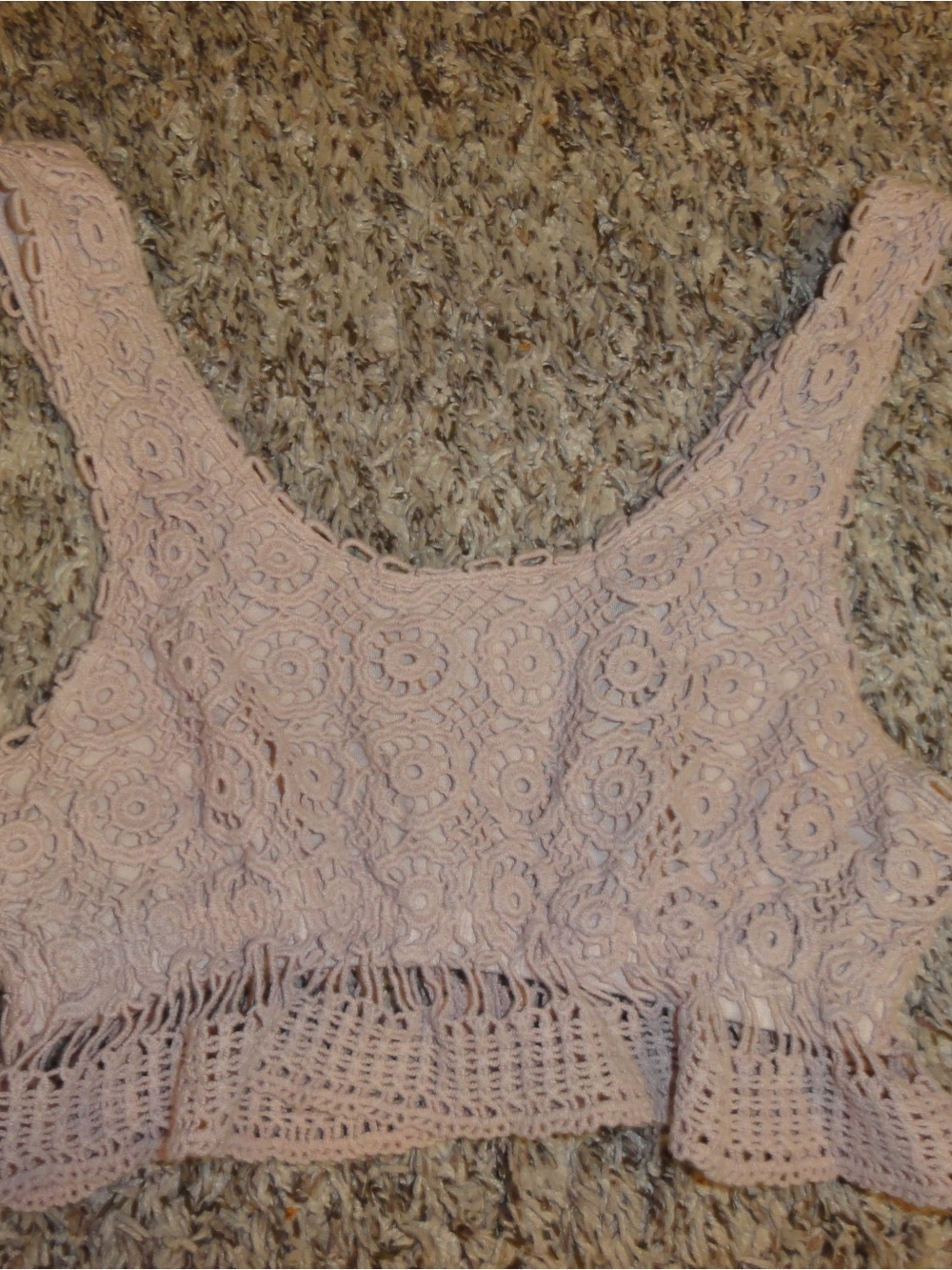 Vintage Wet Seal Light Pink Crochet Crop Top with Ruffle Hem